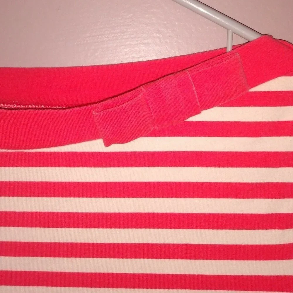 Kate Spade Women’s Small Striped T-shirt with Bow Coral Pink Orange - Picture 3 of 6